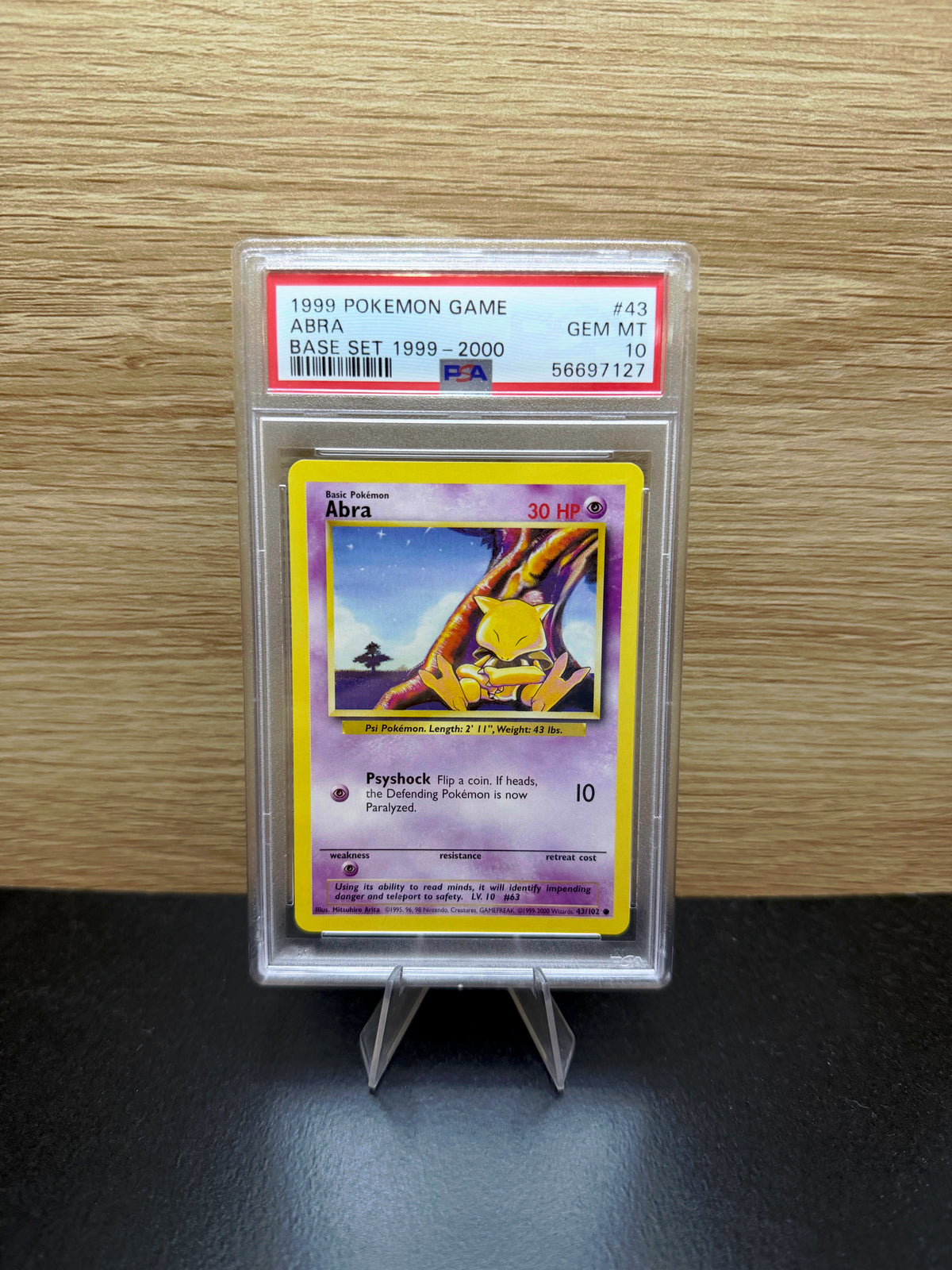 Abra Base Set 1999–2000 #43 in PSA 10 slab
